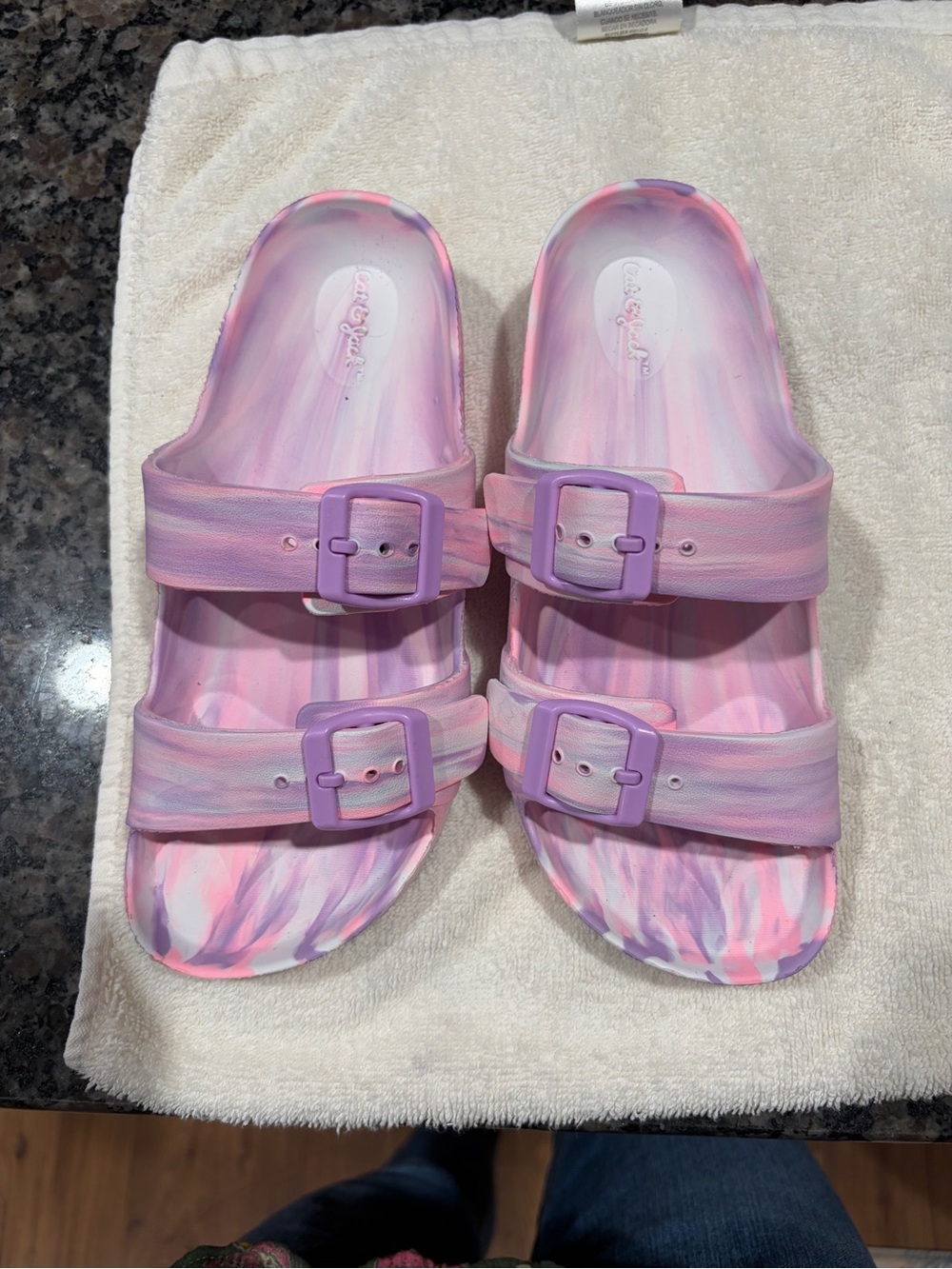 Cat & Jack Pink and Purple Swirl Double-Buckle Slide Sandals